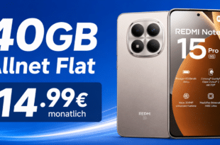 Xiaomi Redmi Note 15 Pro für einmalig 7€ mit 40GB Allnet Flat nur 14.99€ monatlich