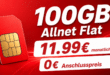 monatlich kündbar im Vodafone Netz – 100GB Allnet Flatrate nur 11.99€ monatlich – 0€ Anschlusspreis