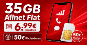 35GB Allnet Flatrate mit 50€ Wechselbonus nur 6.99€ monatlich