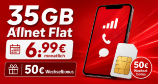 35GB Allnet Flat mit 50€ Wechselbonus nur 6.99€ monatlich