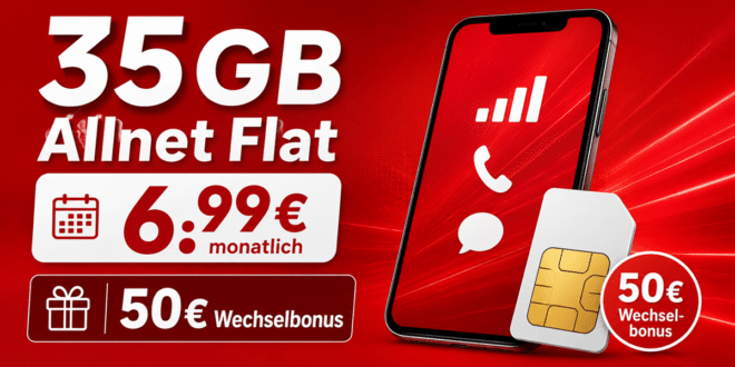 35GB Allnet Flat mit 50€ Wechselbonus nur 6.99€ monatlich