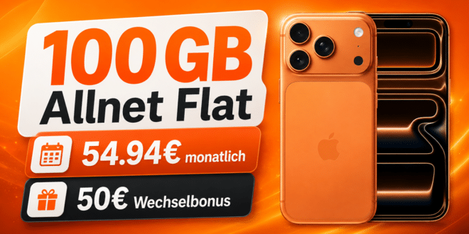iPhone 17 Pro 512GB für einmalig 199€ mit 100GB Allnet Flat (+10GB SIM) nur 54.94€ monatlich