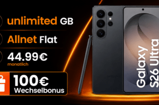 Samsung Galaxy S26 Ultra für einmalig 129€ mit Vodafone unlimited Allnet Flatrate & 100€ Wechselbonus nur 44.99€ monatlich