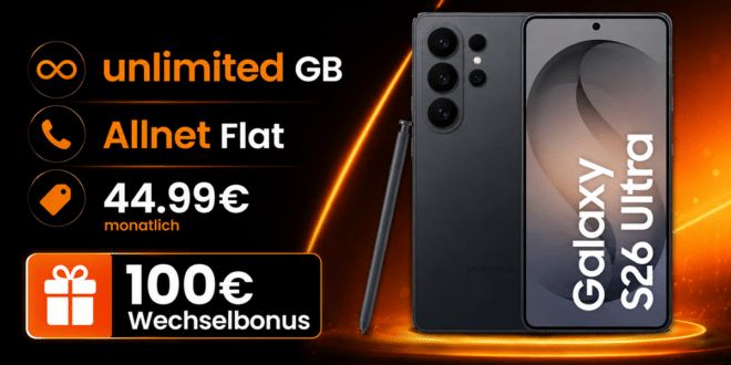 Samsung Galaxy S26 Ultra für einmalig 129€ mit Vodafone unlimited Allnet Flat & 100€ Wechselbonus nur 44.99€ monatlich