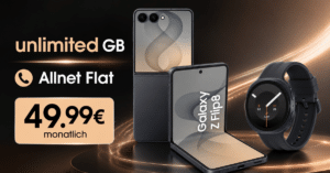 Samsung Galaxy Z Flip8 & Watch9 für einmalig 99€ mit o2 unlimited GB Allnet Flat für 49.99€ monatlich