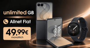 Samsung Galaxy Z Flip8 & Watch9 für einmalig 99€ mit o2 unlimited GB Allnet Flat für 49.99€ monatlich