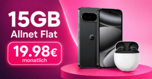 Google Pixel 10 Pro & Google Pixel Buds 2A für einmalig 1€ (Einsendung Altgerät) mit 15GB Allnet Flat nur 19.98€ monatlich