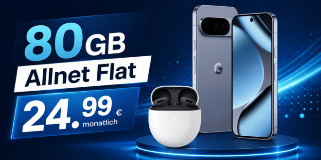 Google Pixel 10 Pro & Google Pixel Buds 2A für einmalig 29€ mit 80GB Allnet Flat nur 24.99€ monatlich