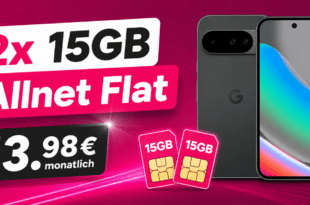 Google Pixel 10 für einmalig 9€ (Einsendung Altgerät) mit 2x 15GB Allnet Flat nur 13.98€ monatlich