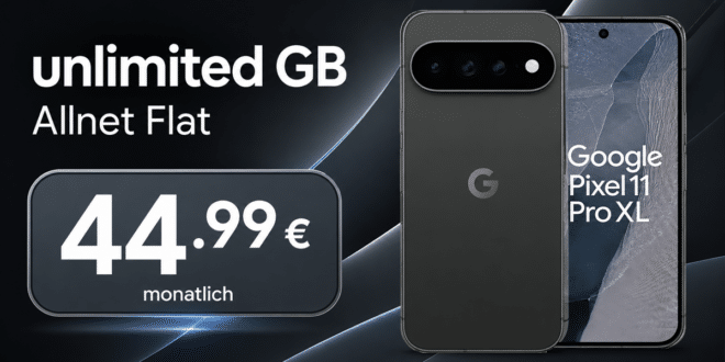 Google Pixel 11 Pro XL mit Gutscheincode für einmalig 19€ (Einsendung Altgerät) mit o2 unlimited Allnet Flat nur 44.99€ monatlich