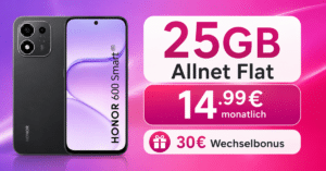 Honor 600 Smart 5G mit 25GB Allnet Flat & 30€ Wechselbonus nur 14.99€ monatlich