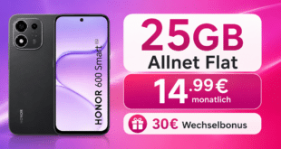 Honor 600 Smart 5G mit 25GB Allnet Flat & 30€ Wechselbonus nur 14.99€ monatlich