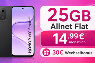 Honor 600 Smart 5G mit 25GB Allnet Flat & 30€ Wechselbonus nur 14.99€ monatlich