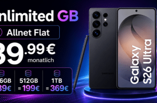SAMSUNG Galaxy S26 Ultra für einmalig 89€ mit o2 unlimited Allnet Flatrate nur 39.99€ monatlich