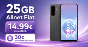 Samsung Galaxy A57 für einmalig 22€ mit 25GB Allnet Flat und 30€ Wechselbonus nur 14.99€ monatlich