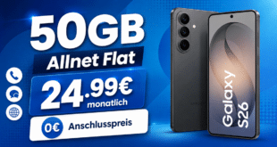 Samsung Galaxy S26 für einmalig 50€ mit 50GB Allnet Flat nur 24.99€ monatlich