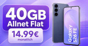 Samsung Galaxy S26 FE für einmalig 89€ (Einsendung Altgerät) mit 40GB Allnet Flatrate nur 14.99€ monatlich