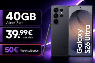 Samsung Galaxy S26 Ultra für einmalig 74€ (Einsendung Altgerät) mit 40GB Allnet Flat und 50€ Wechselbonus nur 39.99€ monatlich