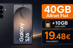 Samsung Galaxy S26 für einmalig 29€ mit 40GB Allnet Flat (+10GB extra SIM) nur 19.48€ monatlich