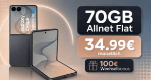Samsung Galaxy Z Flip 8 für einmalig 159€ mit 70GB Allnet Flat und 100€ Wechselbonus nur 34.99€ monatlich