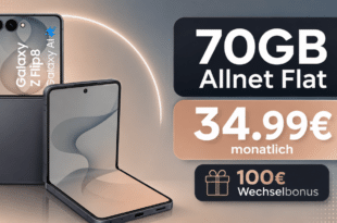 Samsung Galaxy Z Flip 8 für einmalig 159€ mit 70GB Allnet Flat und 100€ Wechselbonus nur 34.99€ monatlich