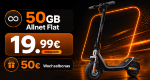 Xiaomi Electric Scooter 6 Pro mit Gutscheincode für einmalig 100€ mit 50GB Allnet Flat & 50€ Wechselbonus nur 19.99€ monatlich