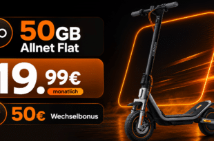 Xiaomi Electric Scooter 6 Pro mit Gutscheincode für einmalig 100€ mit 50GB Allnet Flat & 50€ Wechselbonus nur 19.99€ monatlich