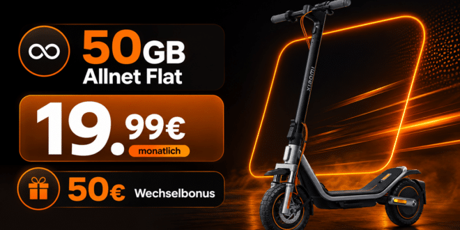 Xiaomi Electric Scooter 6 Pro mit Gutscheincode für einmalig 100€ mit 50GB Allnet Flat & 50€ Wechselbonus nur 19.99€ monatlich