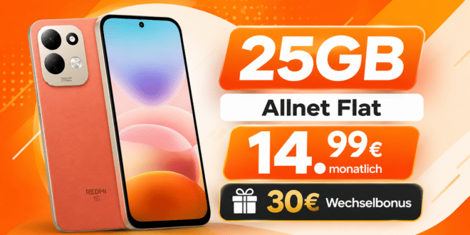 Xiaomi Redmi 17 5G mit 25GB Allnet Flat und 30€ Wechselbonus nur 14.99€ monatlich