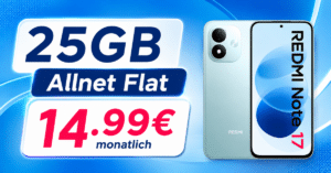 Xiaomi Redmi Note 17 für einmalig 20€ mit 25GB Allnet Flat nur 14.99€ monatlich
