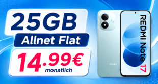 Xiaomi Redmi Note 17 für einmalig 20€ mit 25GB Allnet Flat nur 14.99€ monatlich