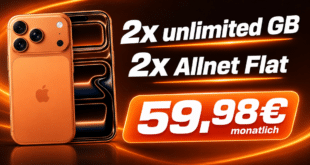 iPhone 17 Pro Max mit 256GB für einmalig 39€ mit o2 2x unlimited Allnet Flat (2 SIM Karten) für zusammen nur 59.98€ monatlich