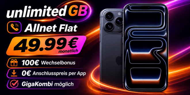 iPhone 17 Pro Max für einmalig 369€ mit Vodafone unlimited Allnet Flat und 100€ Wechselbonus nur 49.99€ monatlich