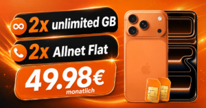 iPhone 17 Pro für einmalig 29€ mit 2x unlimited Gigabyte Allnet Flatrate nur 49.98€ monatlich