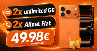 iPhone 17 Pro für einmalig 29€ mit 2x o2 unlimited GB Allnet Flat nur 49.98€ monatlich