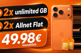 iPhone 17 Pro für einmalig 29€ mit 2x o2 unlimited Gigabyte Allnet Flatrate nur 49.98€ monatlich