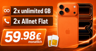 iPhone 17 Pro Max mit 256GB für einmalig 39€ mit o2 2x unlimited Allnet Flatrate (2 SIM Karten) für zusammen nur 59.98€ monatlich