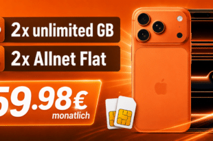 iPhone 17 Pro Max mit 256GB für einmalig 39€ mit o2 2x unlimited Allnet Flatrate (2 SIM Karten) für zusammen nur 59.98€ monatlich