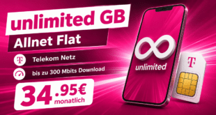 unlimited 5G Allnet Flat im Telekom Netz mit bis zu 300 Mbits im Download nur 34.95€ monatlich
