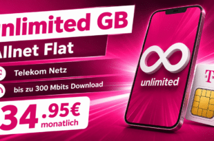 unlimited 5G Allnet Flat im Telekom Netz mit bis zu 300 Mbits im Download nur 34.95€ monatlich
