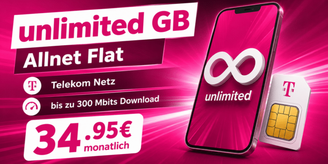 unlimited 5G Allnet Flat im Telekom Netz mit bis zu 300 Mbits im Download nur 34.95€ monatlich