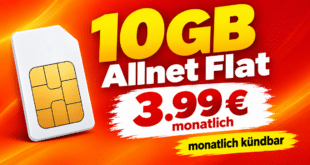 Monatlich kündbar im o2 Netz - 10GB Allnet Flat nur 3.99€ monatlich