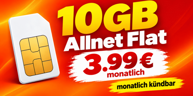 Monatlich kündbar im o2 Netz - 10GB Allnet Flat nur 3.99€ monatlich
