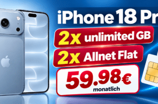 iPhone 18 Pro für einmalig 299€ mit 2x o2 unlimited Allnet Flat nur 59.98€ monatlich