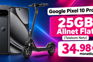 Google Pixel 10 Pro XL & Niu KQi 100F E-Scooter für einmalig 139€ mit 25GB Allnet Flatrate nur 34.98€ monatlich