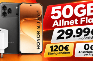 Honor 600 Pro & Supercharge Power Adapter für einmalig 139€ mit 50GB Allnet Flat und 120€ Startguthabnen nur 29.99€ monatlich