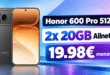 Honor 600 Pro für einmalig 49€ mit 2x 20GB Allnet Flat nur 19.98€ monatlich