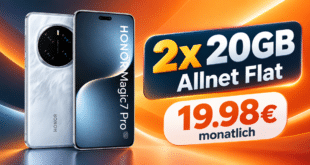 Honor Magic 7 Pro für einmalig 69€ mit 2x 20GB Allnet Flat nur 19.98€ monatlich