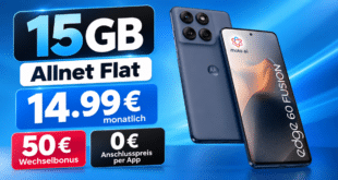Motorola Edge 60 Fusion für einmalig 39€ mit 50GB Allnet Flat & 50€ Wechselbonus nur 14.99€ monatlich