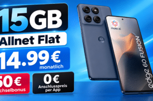 Motorola Edge 60 Fusion für einmalig 39€ mit 50GB Allnet Flat & 50€ Wechselbonus nur 14.99€ monatlich